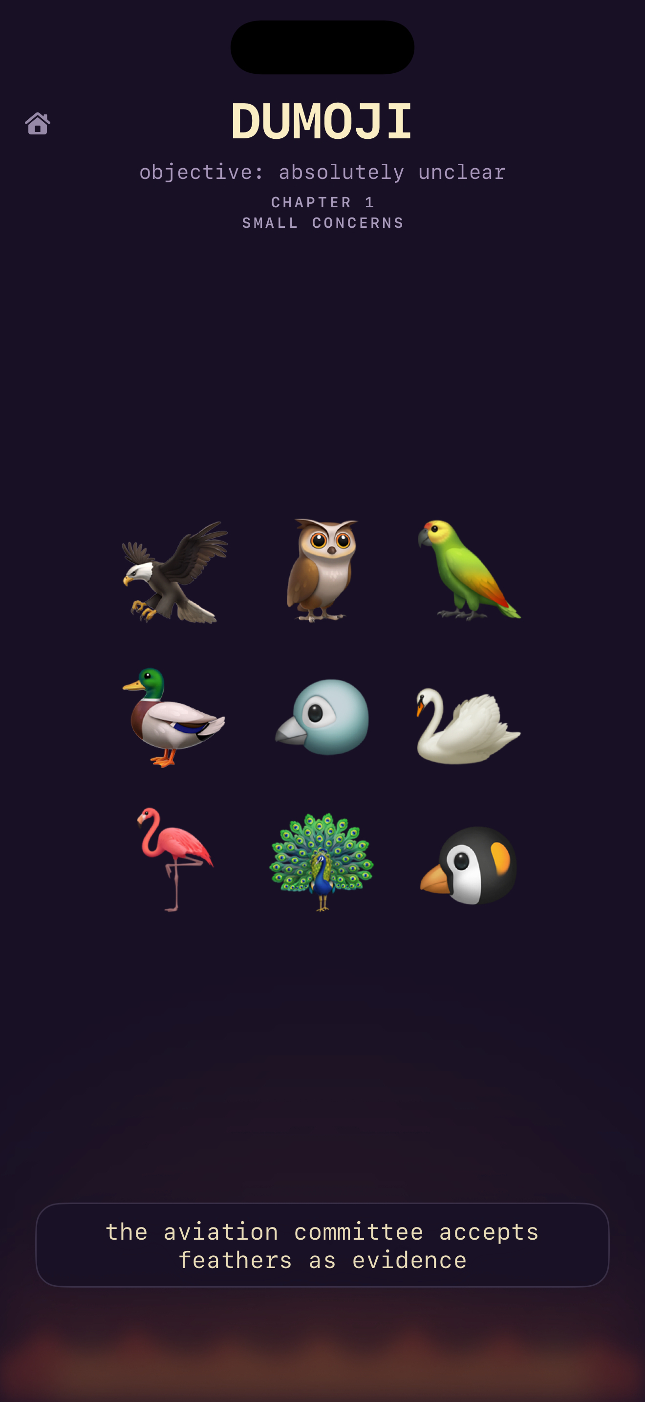 Dumoji puzzle about a suspicious group of birds